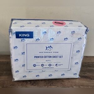 🎁 Southern Tide Printed Cotton Skip Jack King Sheet Set - White
